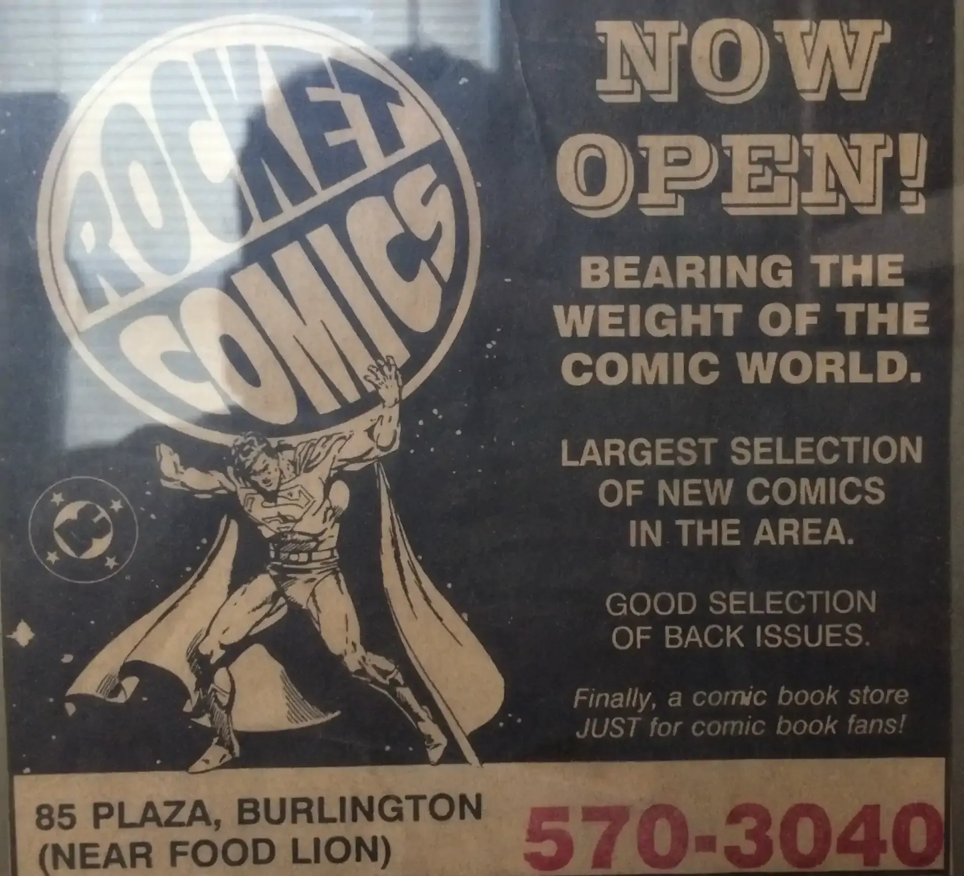 An early advertisement for Rocket Comics in the Burlington-Times News