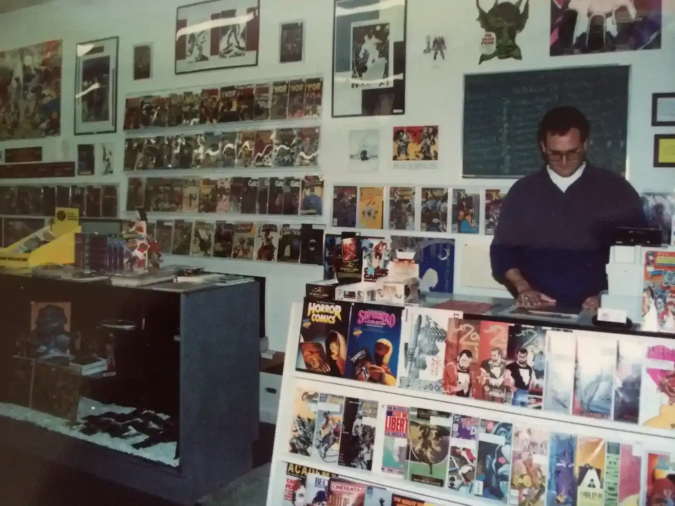 Hard at work in the upgraded cash register area of Rocket Comics