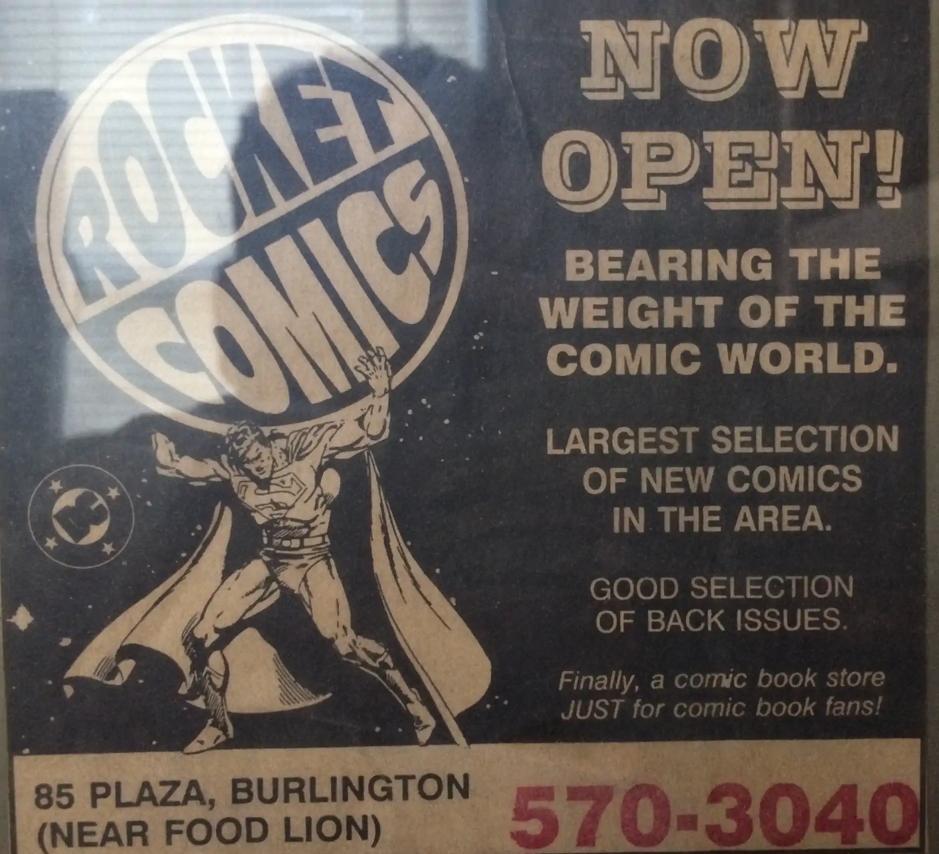 An early advertisement for Rocket Comics in the Burlington-Times News.