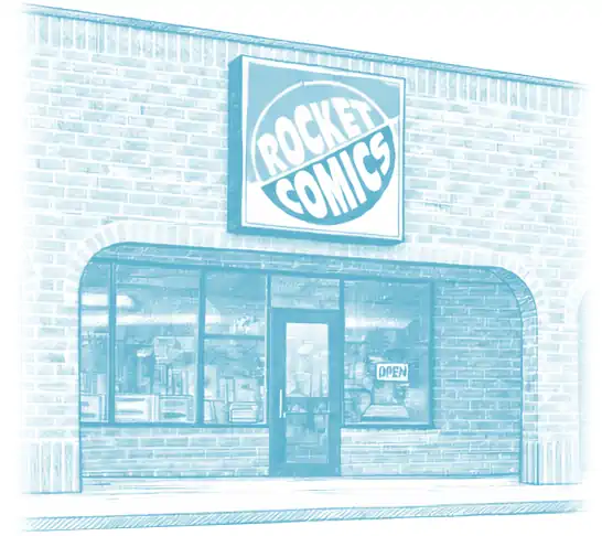 Rocket Comics Storefront Illustration